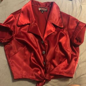 Pin up rockabilly style crop shirt silky vintage